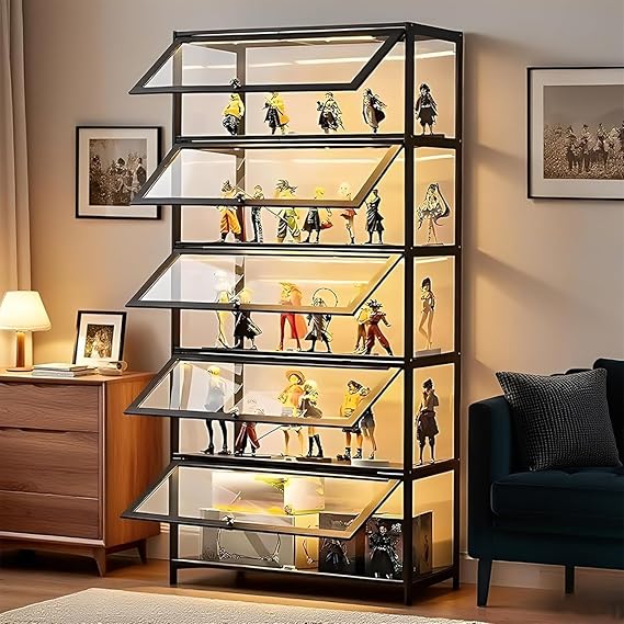 5-Tier Display Cabinet with Acrylic Door & Bamboo Frame