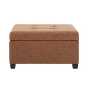 Square Storage Ottoman with Tufted Faux Leather & Wood Legs