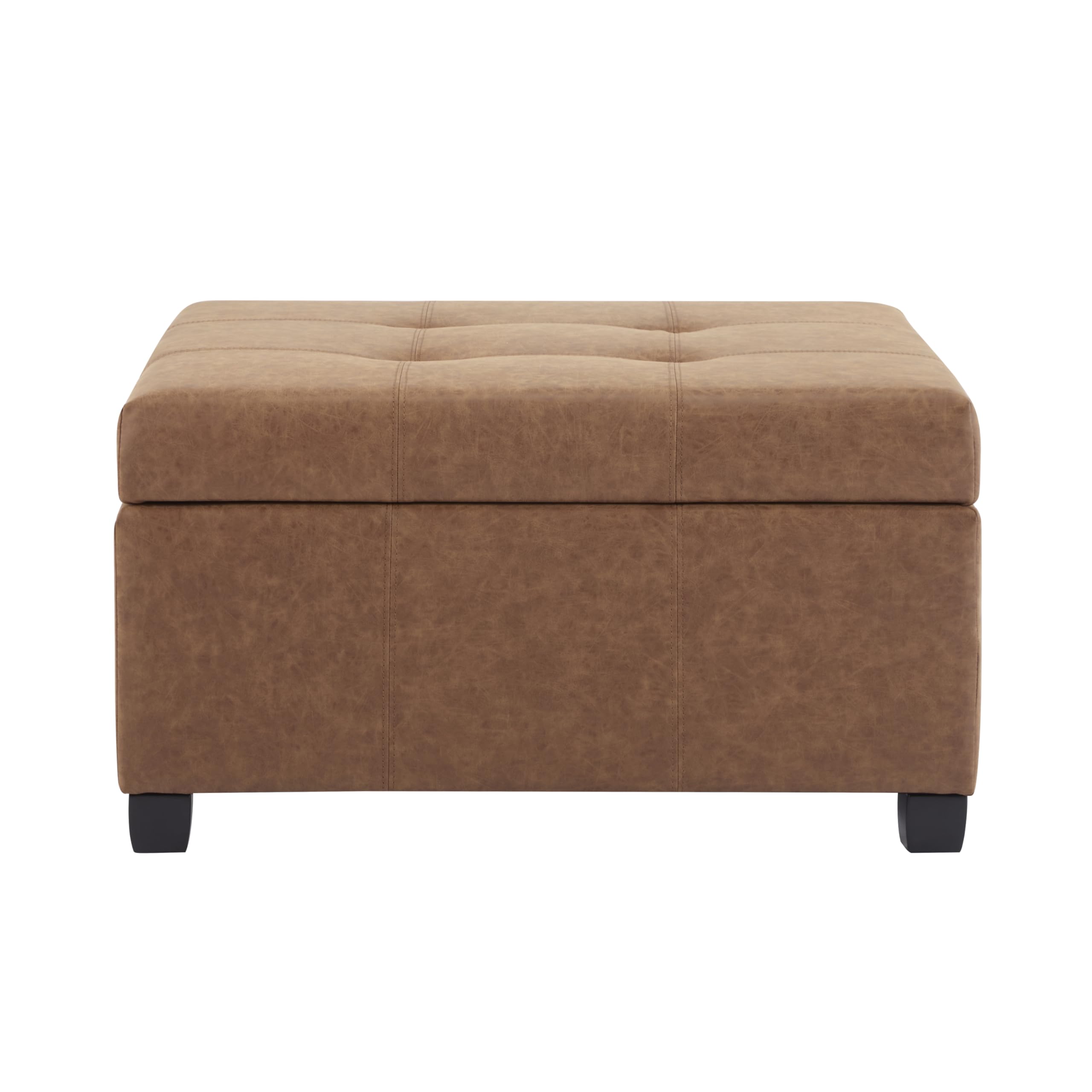 Square Storage Ottoman with Tufted Faux Leather & Wood Legs