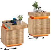 Fluted LED Nightstand with Charging Station