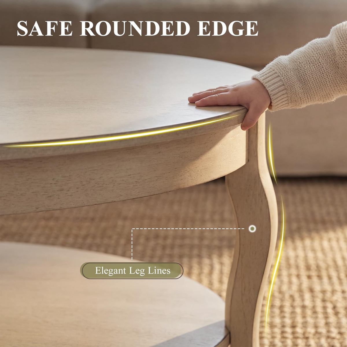 Oval Solid Wood Coffee Table with Storage