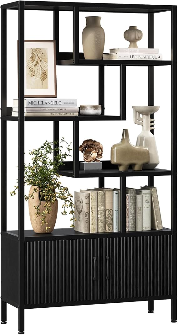 5-Tier Bookshelf with Fluted Cabinet