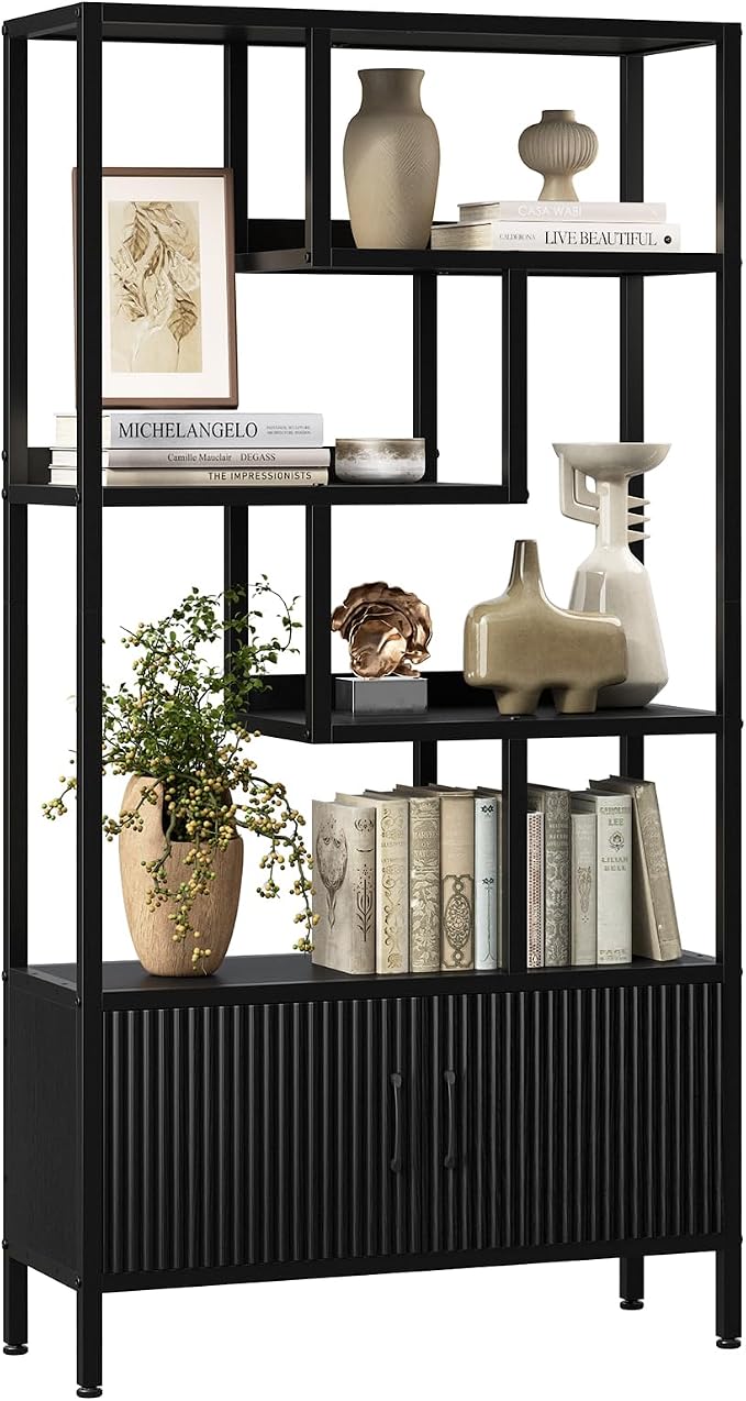 5-Tier Bookcase with Fluted Cabinet