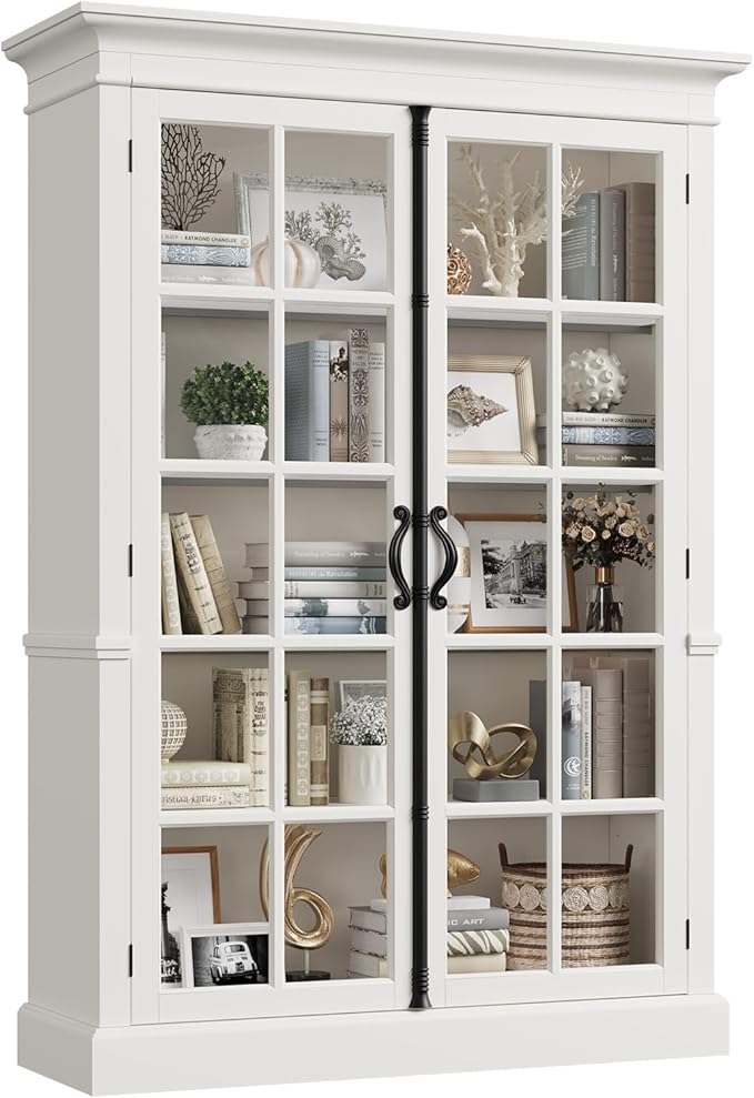 65" Farmhouse Display Cabinet with Glass Doors & Adjustable Shelves
