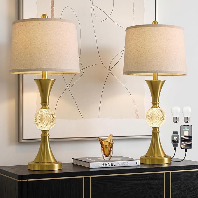 Modern Table Lamps Set of 2 with USB Ports