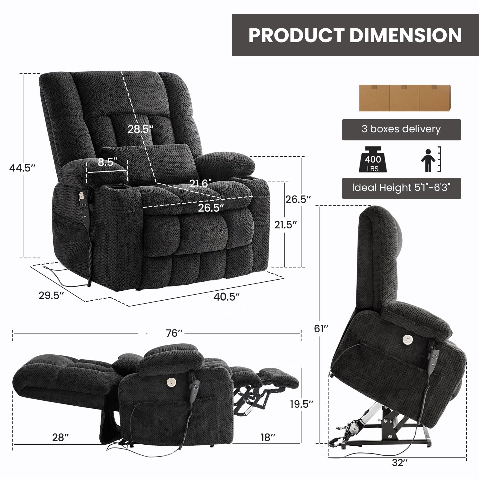 Power Lift Recliner Chair with Massage & Heat