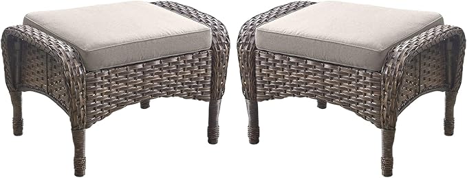 Outdoor Wicker Ottoman Footrest Set of 2