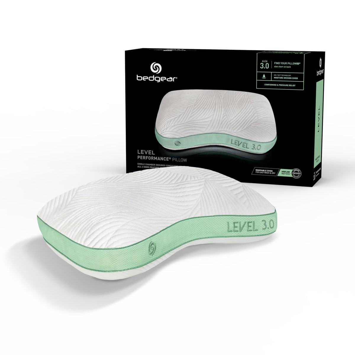 Bedgear Level Cuddle Performance Pillow, 3.0 Firm Cooling Pillow for Side Sleepers | React Blend Fill with Airflow Technology | Dri-Tec Moisture-Wicking Cover | Hypoallergenic Pillow w/Washable Cover