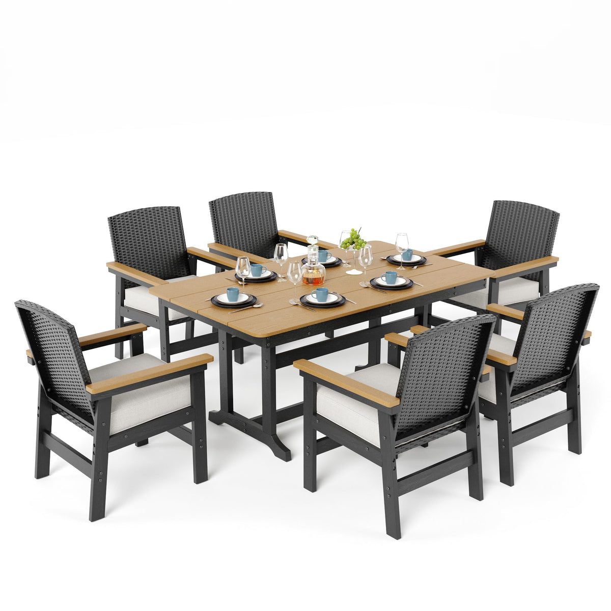 SUNSHINE VALLEY 7pc Patio Dining Set, HDPE 64" Table & 6 Chairs