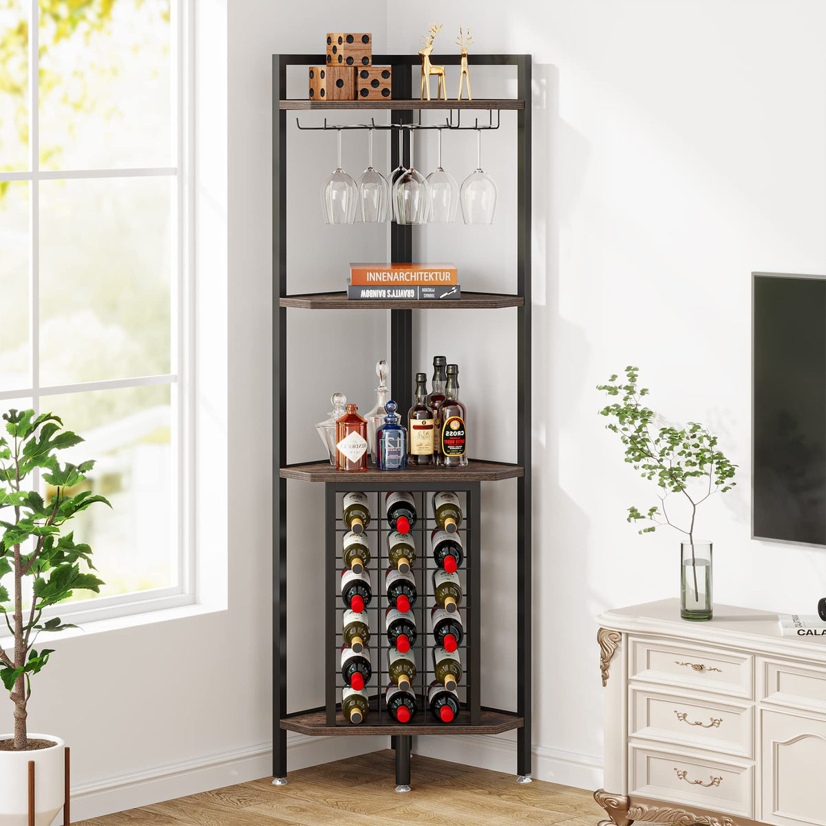 Rustic Brown Corner Wine Rack