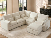 WorthFurni Modern Modular Sectional Sofa,105" V Shape Sectional Cloud Couch with Storage Ottoman,Comfty 6 Seat Sofa for Living Room,Beige Chenille