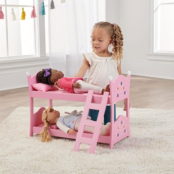 Doll Bunk Bed with Ladder & Bedding – Fits Dolls Up to 20 Inches