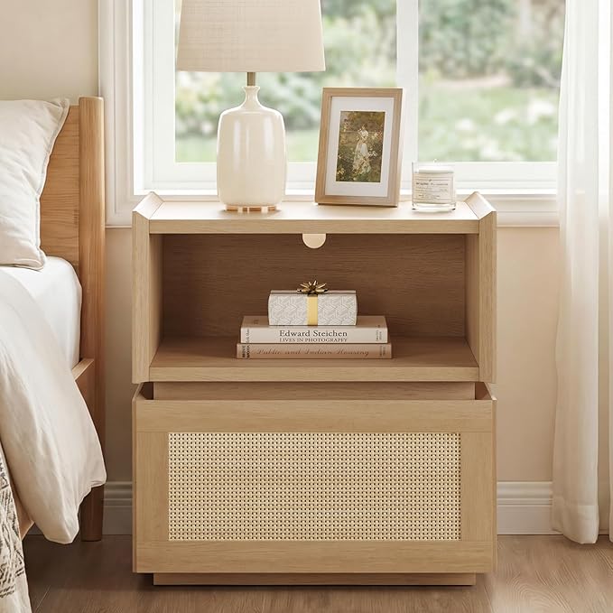 Modular Stackable Rattan Nightstand with Drawer