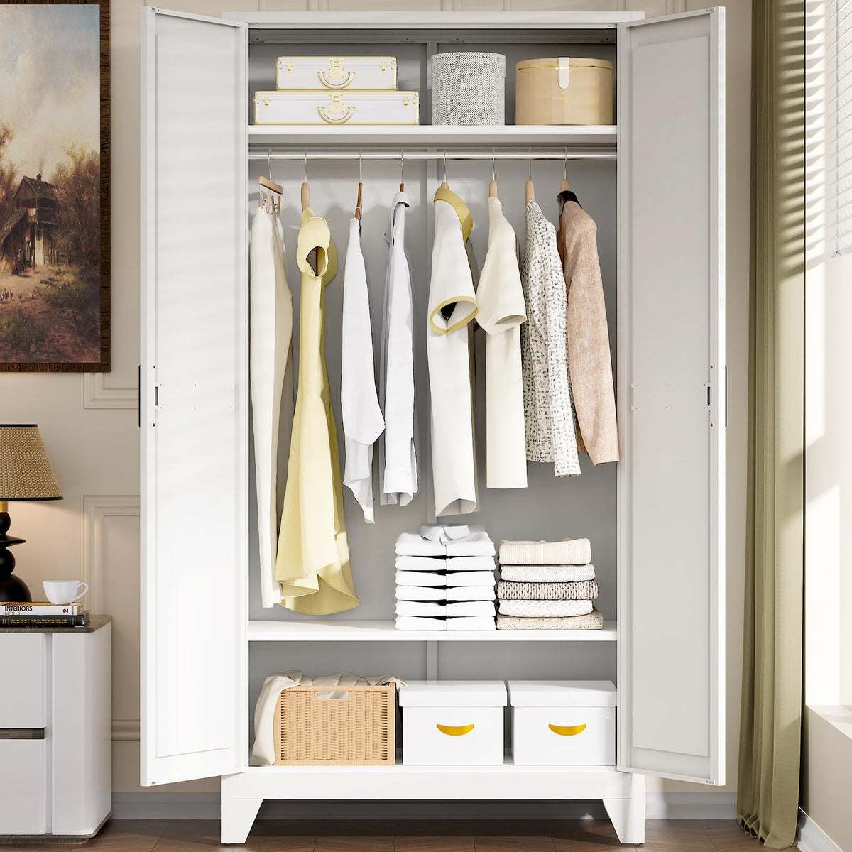 Metal Wardrobe with Hanging Rod