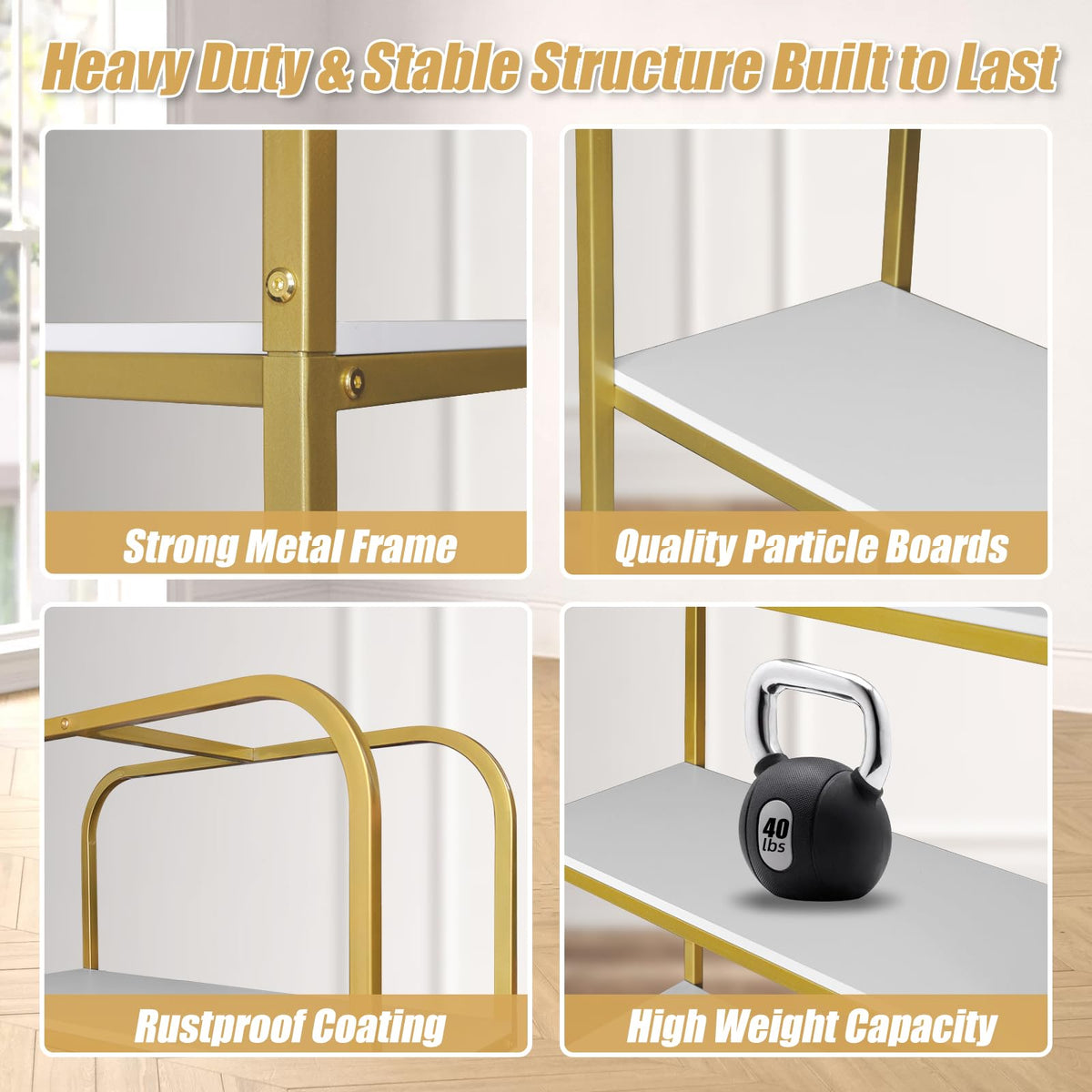 5-Tier Gold Bookcase