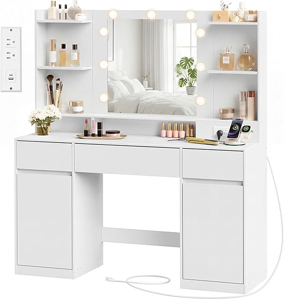 Vanity Desk with Mirror and Lights