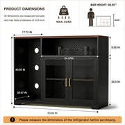 Wine Bar Cabinet with LED Light & Power Outlets, Coffee Bar Cabinet With Fridge Space, MDF Liquor Cabinet with Wine Rack, Glass Holder, Aluminum Alloy Handle, Mini Bar For Home, Kitchen (Black)