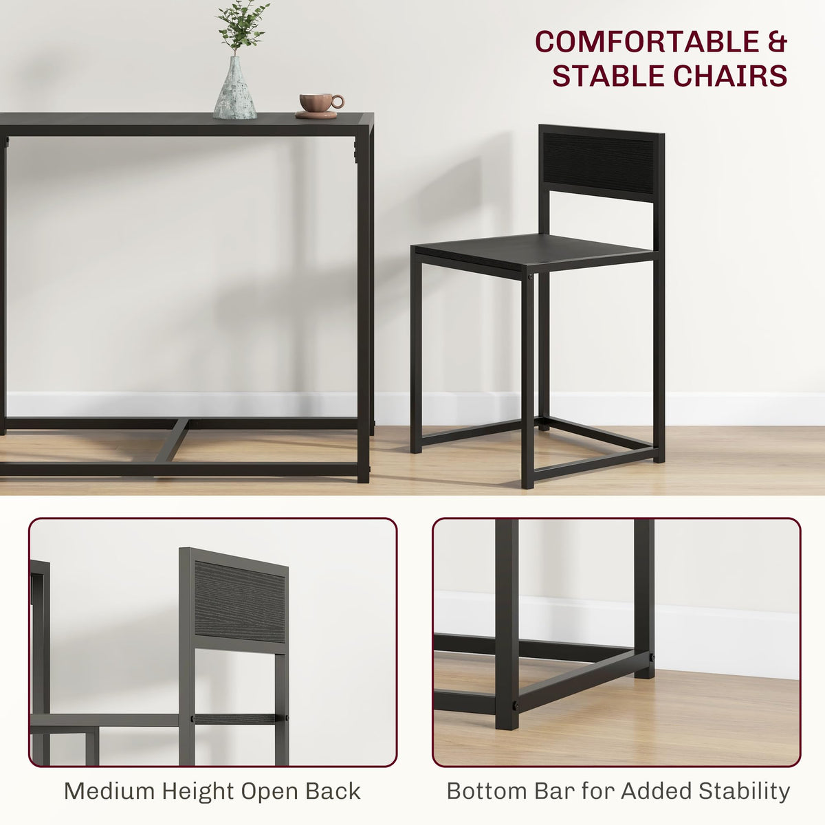 HOMCOM Small Dining Table Set for 2 Compact for Small Spaces, Black