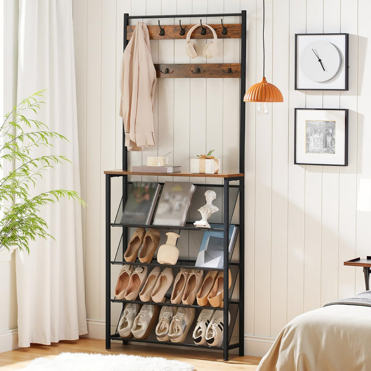 Narrow Hall Tree with Shoe Storage