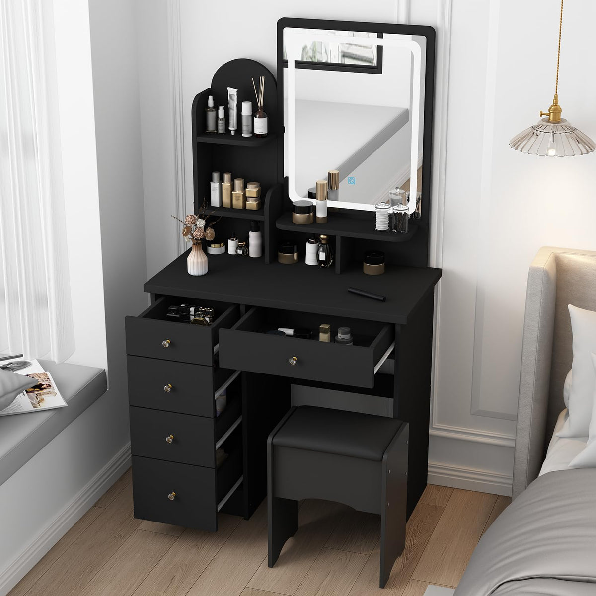 Black Lighted Makeup Vanity Set