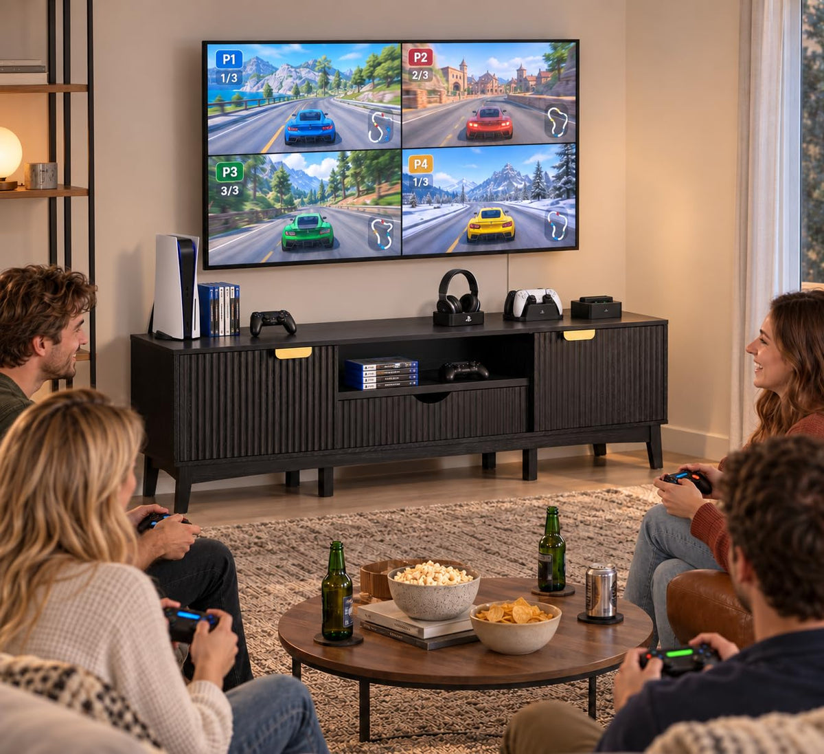 Ball & Cast 70" Black TV Stand for Bedroom W/ Power Outlet,for 80" TV