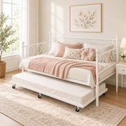 Garvee Daybed with Trundle, Heart‑Shaped Daybed with Trundle, Sturdy Metal Sofa Bed, Heavy-Duty Metal Bed Frame Support, for Living Rooms, Bedrooms, and Guest Rooms, Easy Assembly