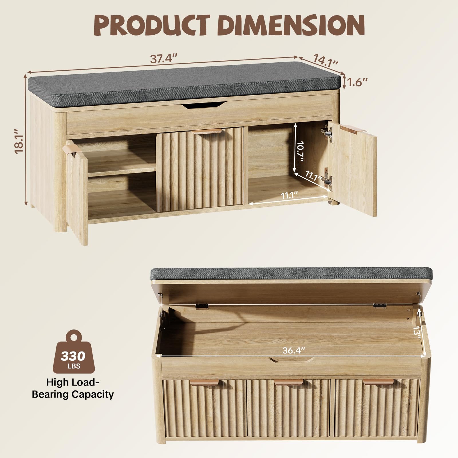 Lift-Top Shoe Storage Bench with Cushioned Seat