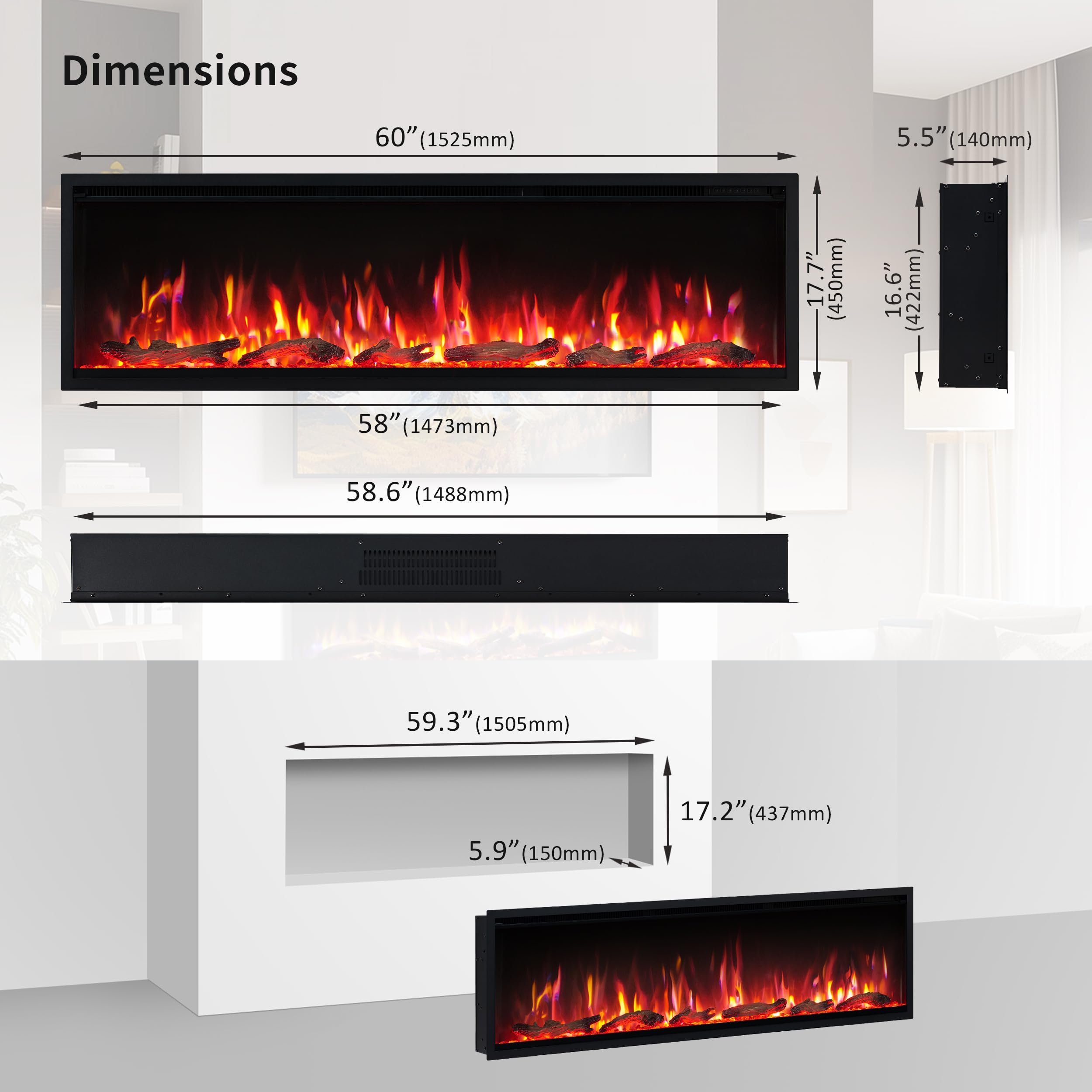 Linear Electric Fireplace – Wall Mount & Recessed