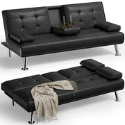 Black Faux Leather Futon Sofa Bed