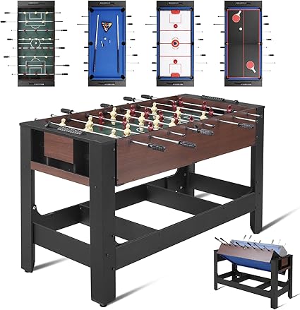 4-in-1 Swivel Multi-Game Table with Air Hockey, Billiards, Foosball & Table Tennis