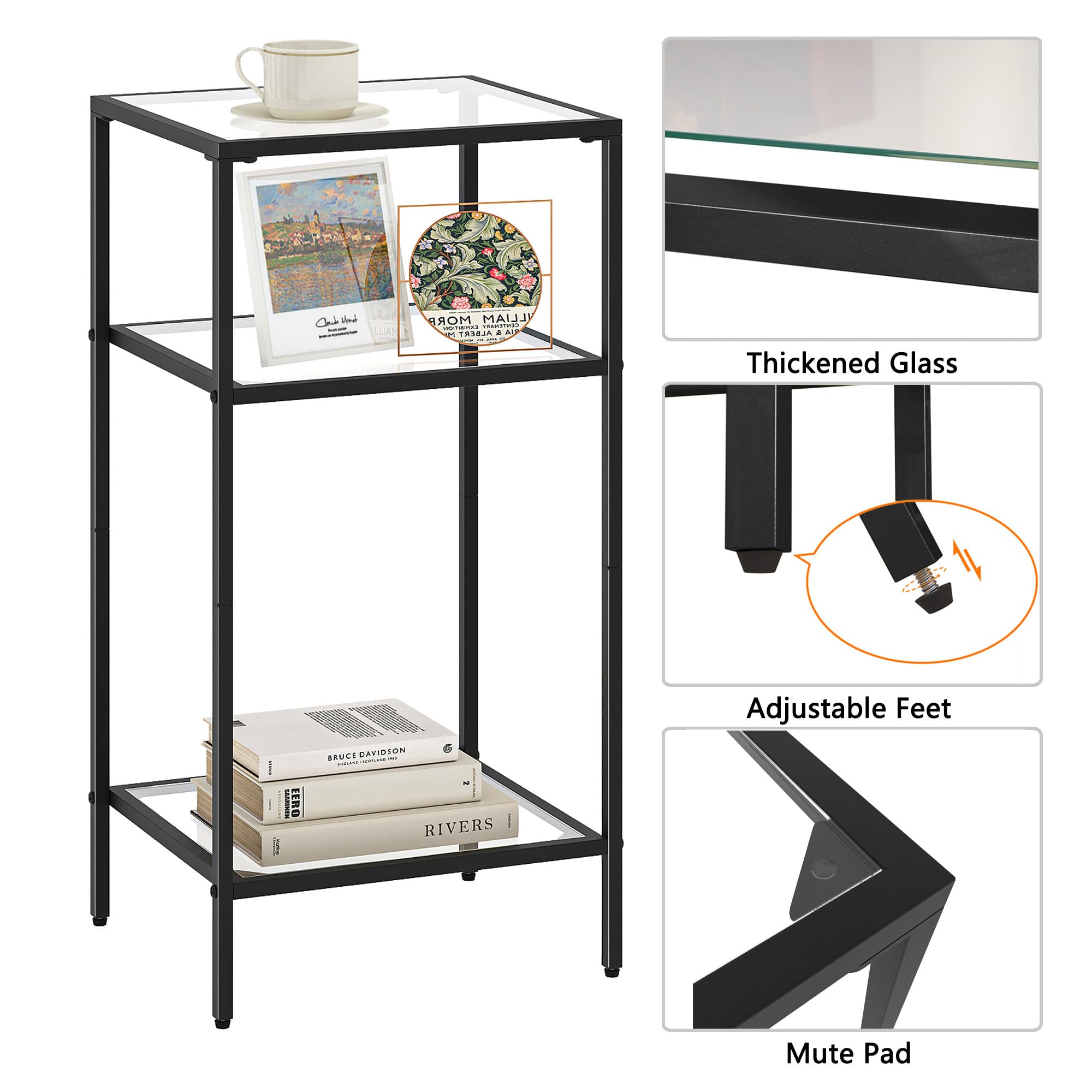 3-Tier Glass Side Table Set of 2
