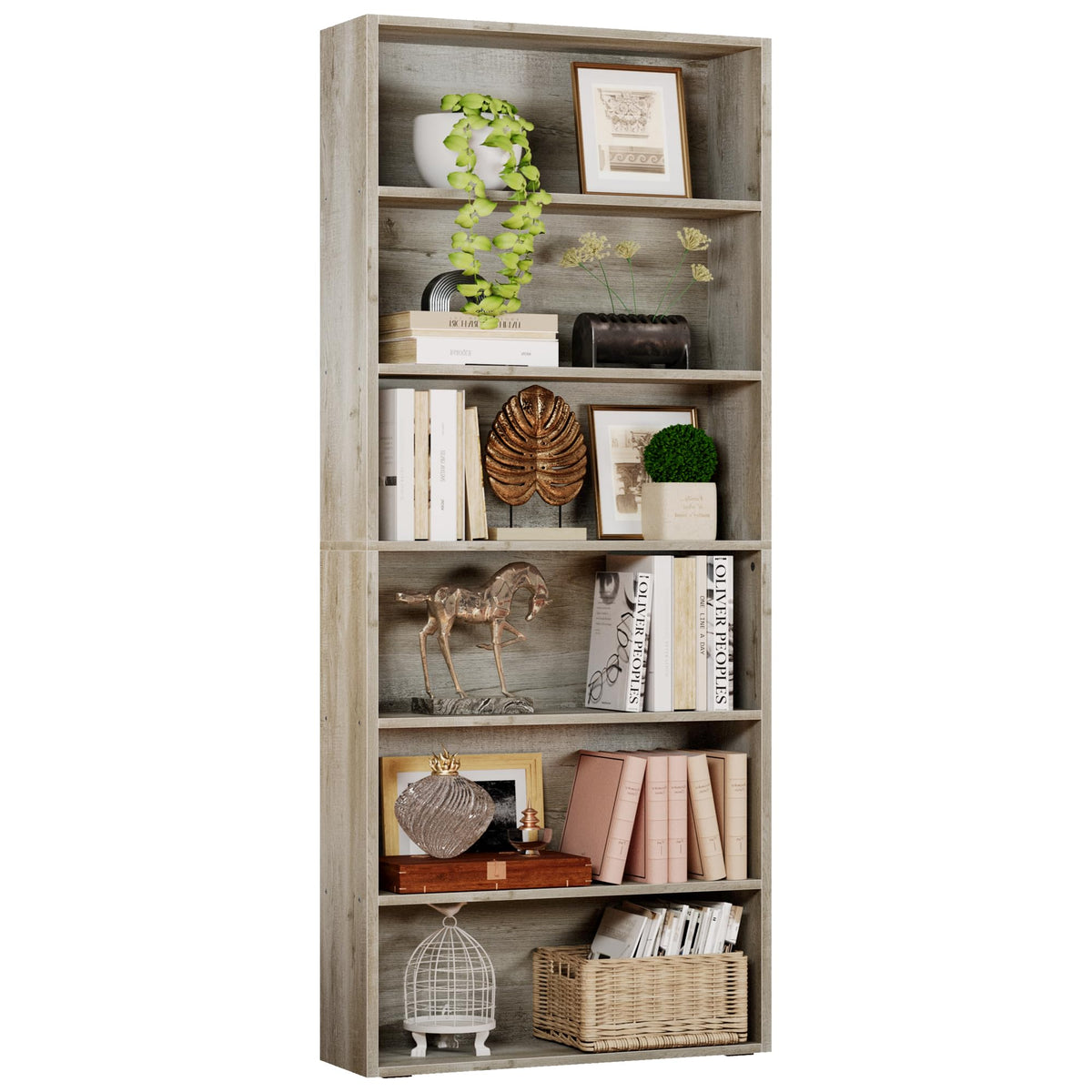 IRONCK Bookshelves and Bookcases Floor Standing 6 Tier Display Storage Shelves 70in Tall Bookcase Home Decor Furniture for Home Office, Living Room, Bed Room