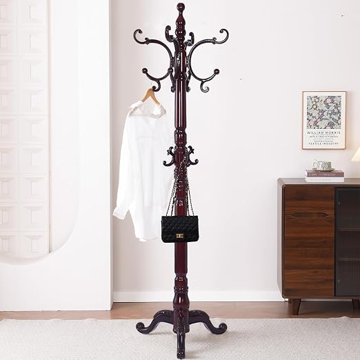 Wooden Coat Rack with 12 Hooks
