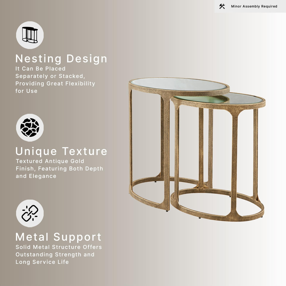 Oval Mirrored Nesting Table Set