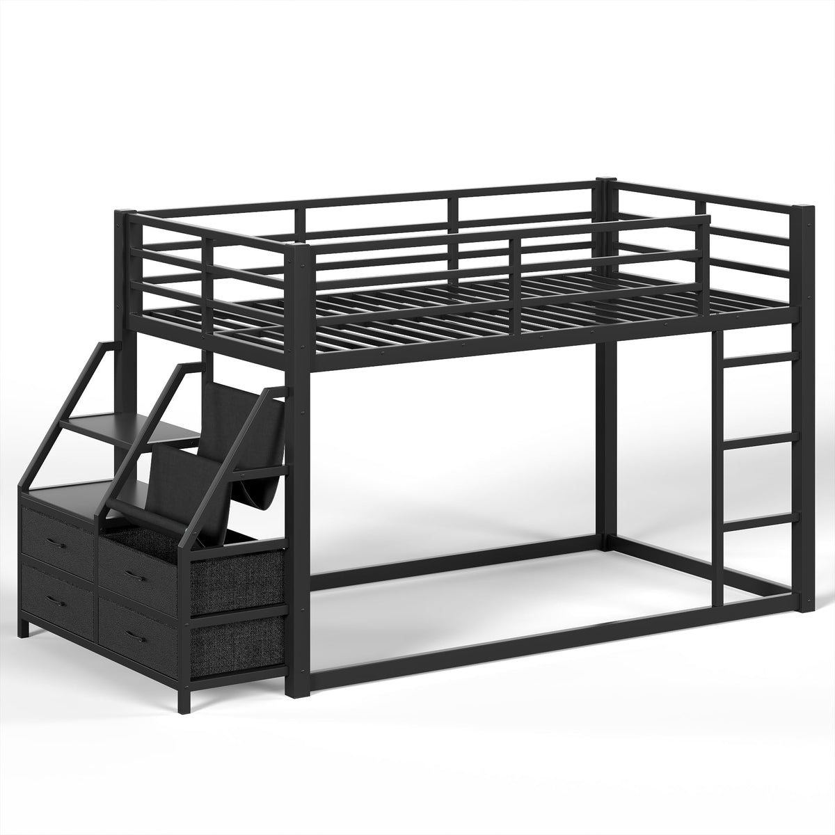 Twin Metal Bunk Bed with Storage & LED Lights