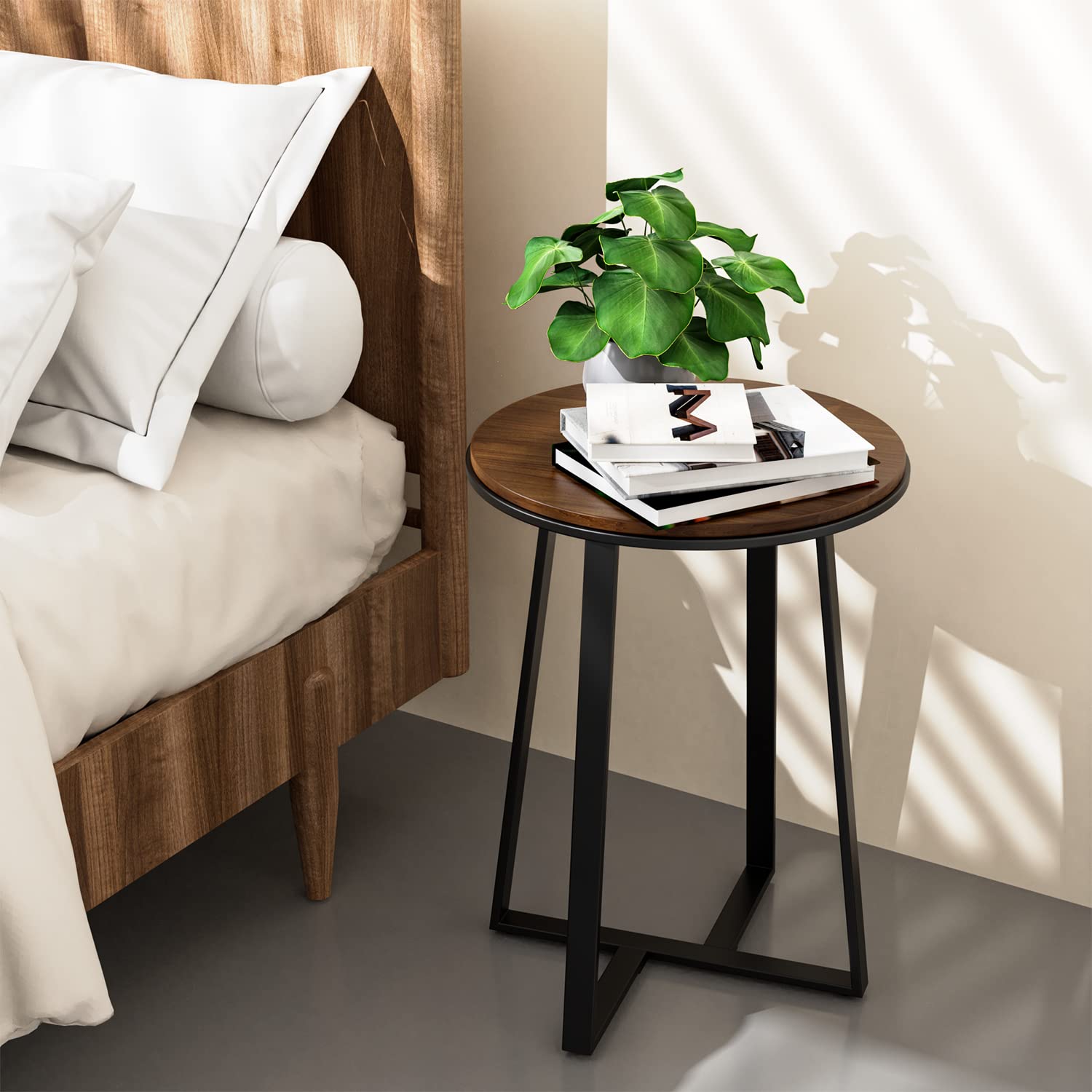 Round Side Table with Metal Frame