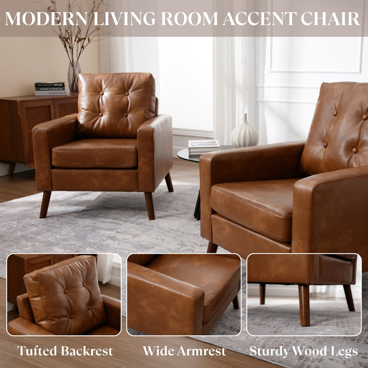 Mid-Century Faux Leather Armchair