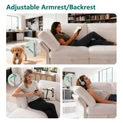 OhaiAura Modular Sectional Sofa with Adjustable Backrest, Convertible L/U-Shaped Sleeper Couch for Living Room, Cloud Sofa Bed Modern Reversible Design, Beige