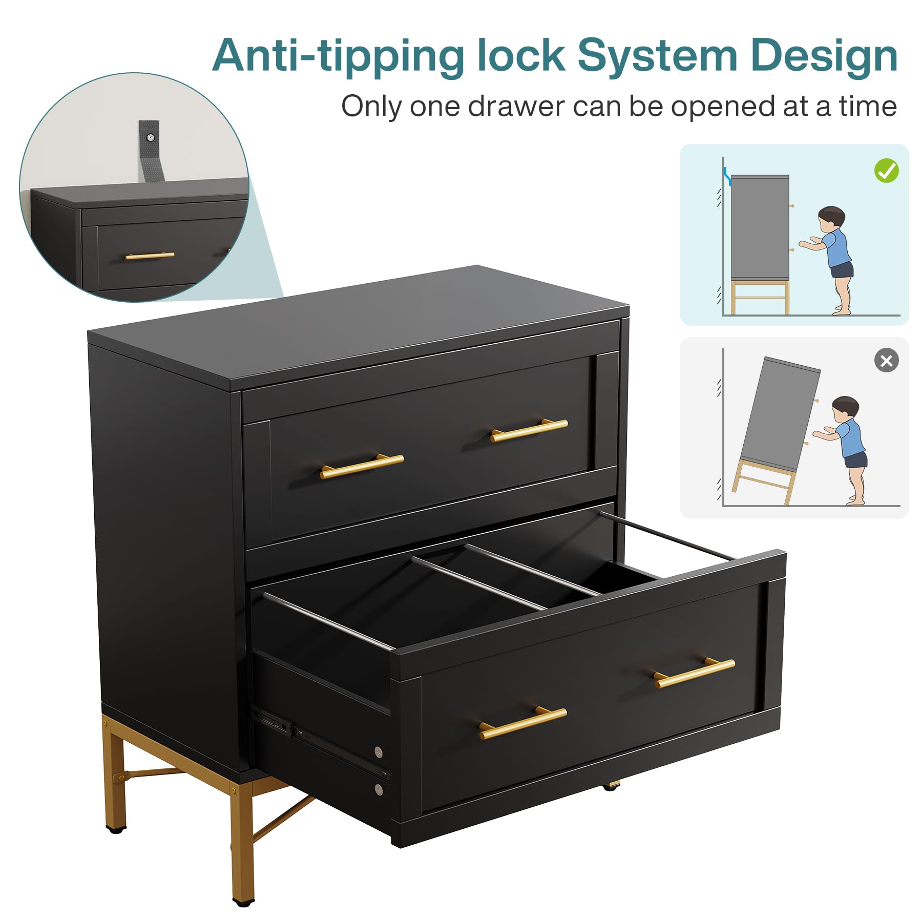 2-Drawer Lateral Filing Cabinet with Printer Stand