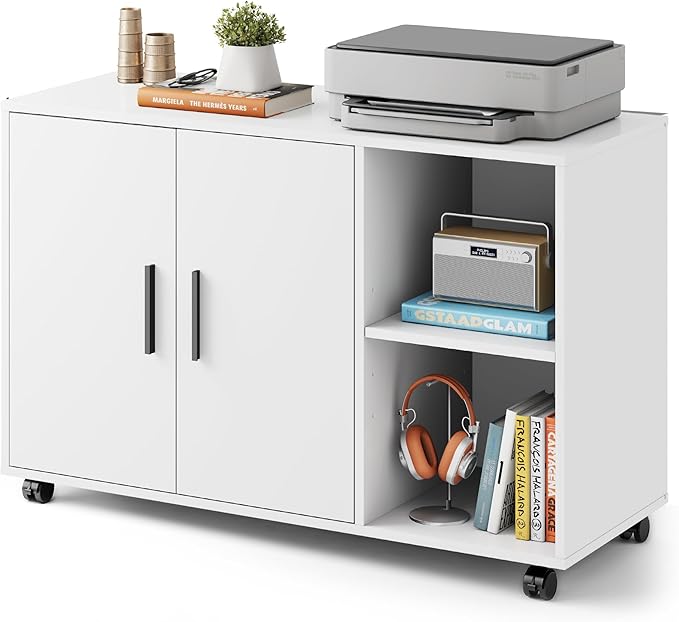 Rolling Office Storage Cabinet with Doors & Shelves