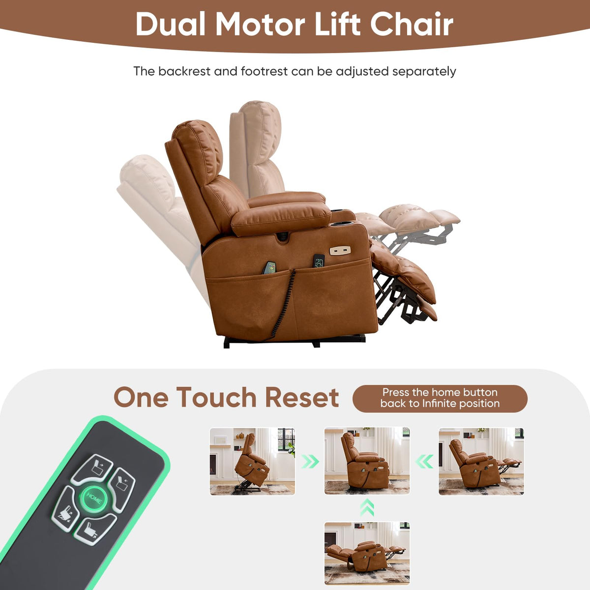 Rhevoy Dual Motor Power Lift Recliner Chair for Elderly with Massage and Heat,Oversized Lift Chair with Adjustable Armrest and Headrest,Infinite Position, Zero Gravity, Camel