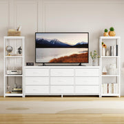 Takywep TV Stand for 75 Inch TV, Entertainment Center with LED Lights & Power Outlets, Modern TV Media Console with 9 Drawers and Bookshelves for Living Room, Black