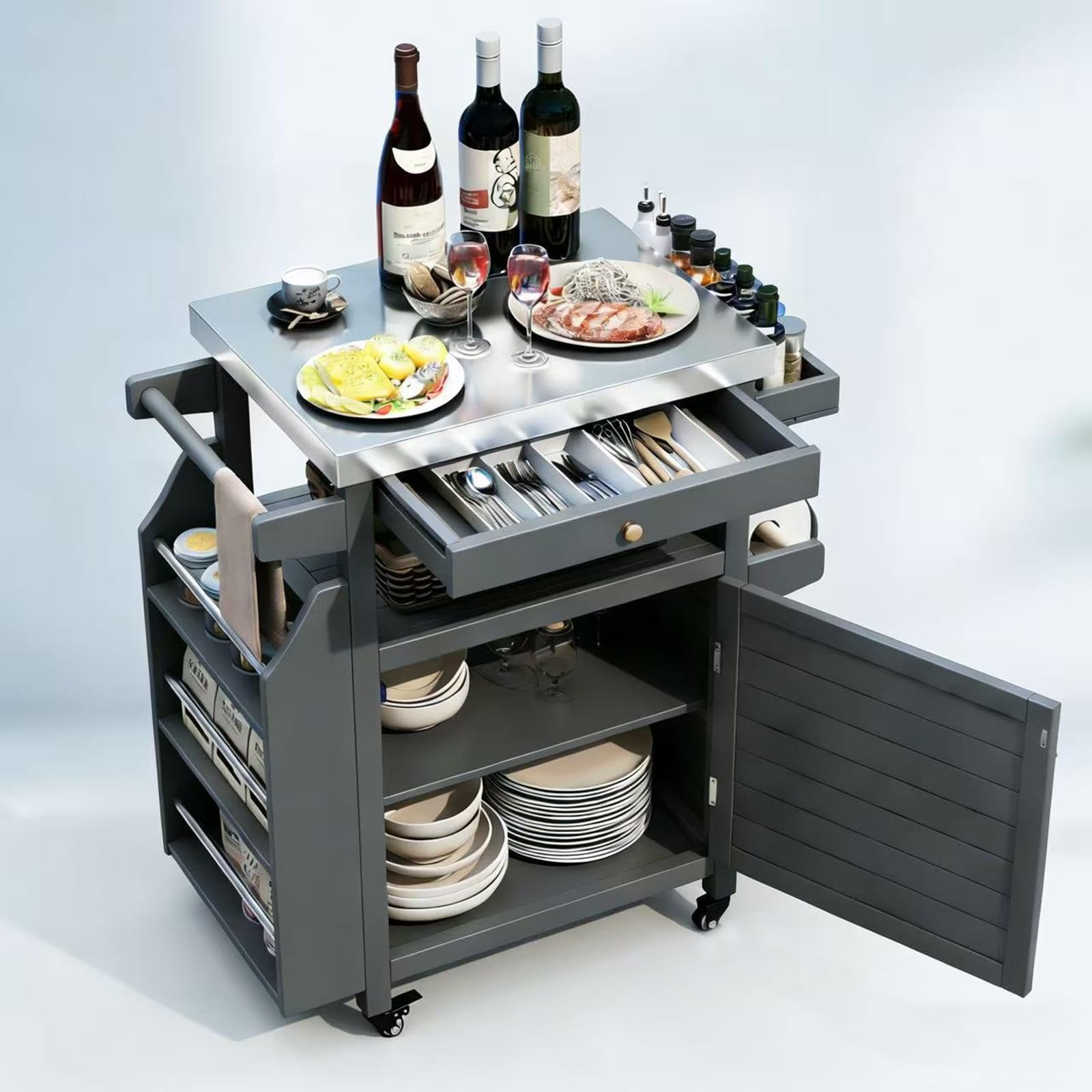 Outdoor Grill Cart with Stainless Steel Top & Storage Cabinet