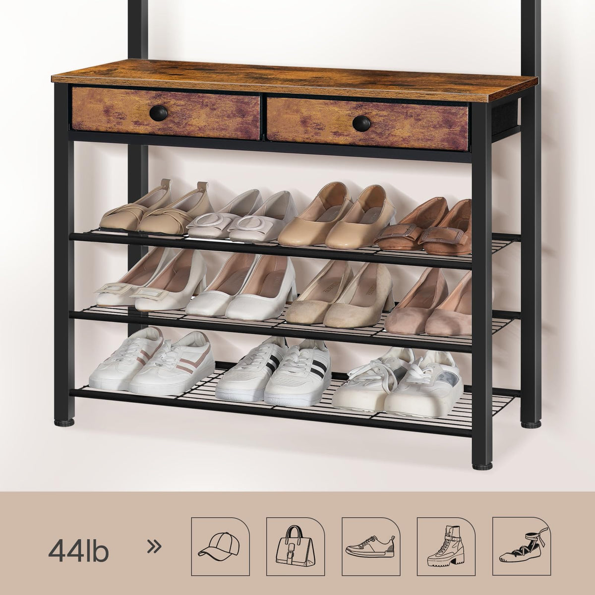 Entryway Hall Tree with Drawers