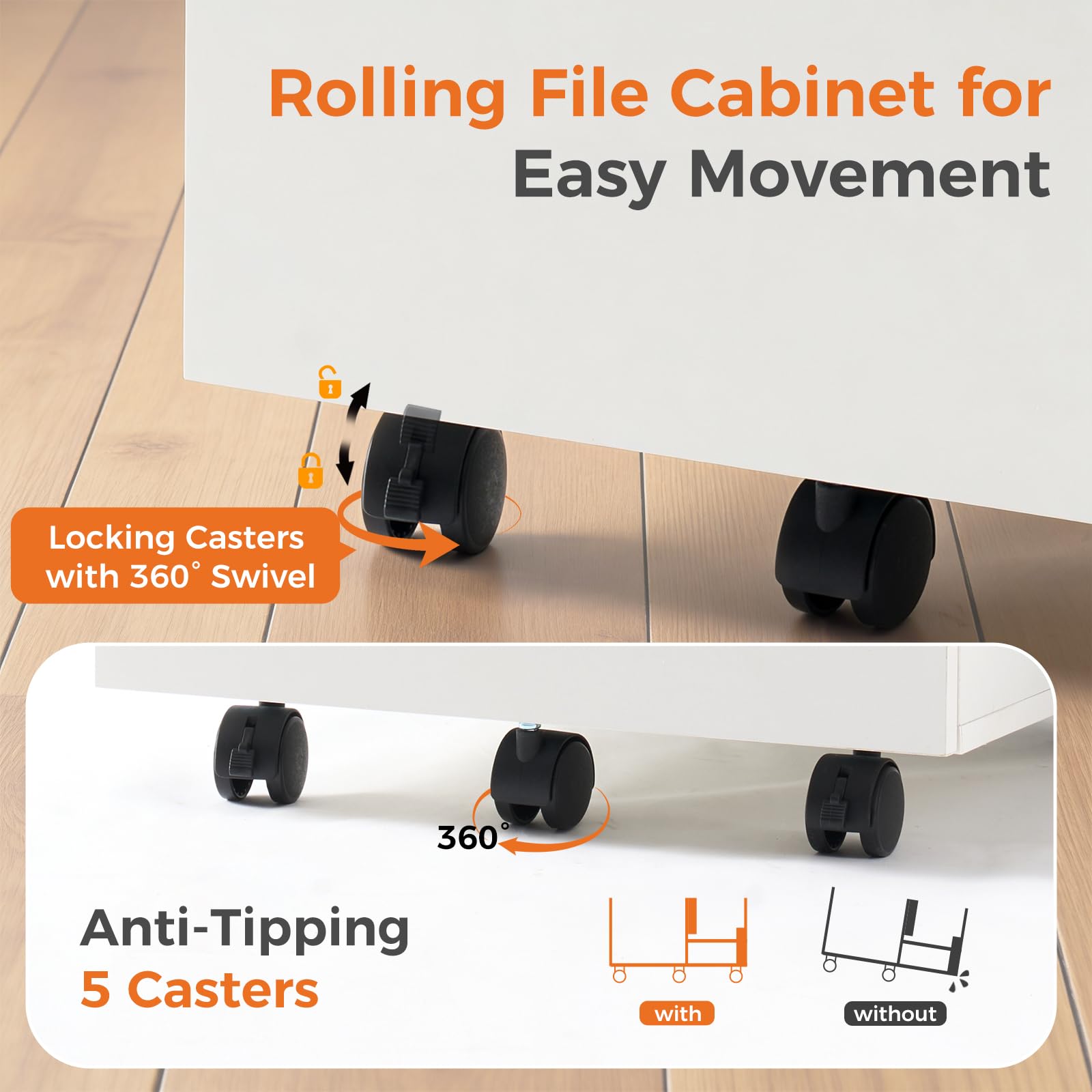 2-Drawer Rolling File Cabinet with Printer Stand