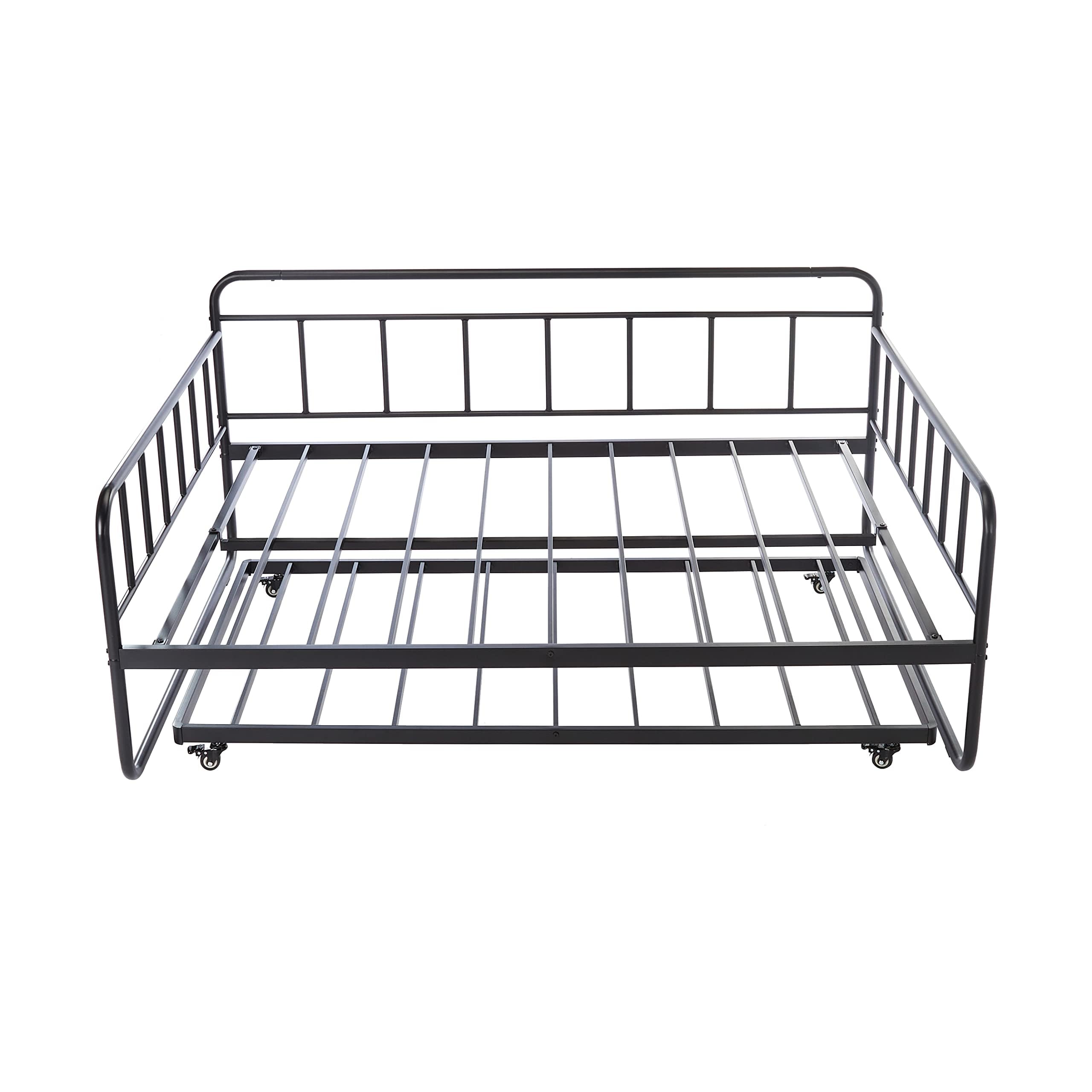 Amazon Basics Full Size Daybed and Twin Size Trundle Bed Frame Set, Space Saving Steel Slat Support, Sturdy Metal Design, Easy Assembly, Black