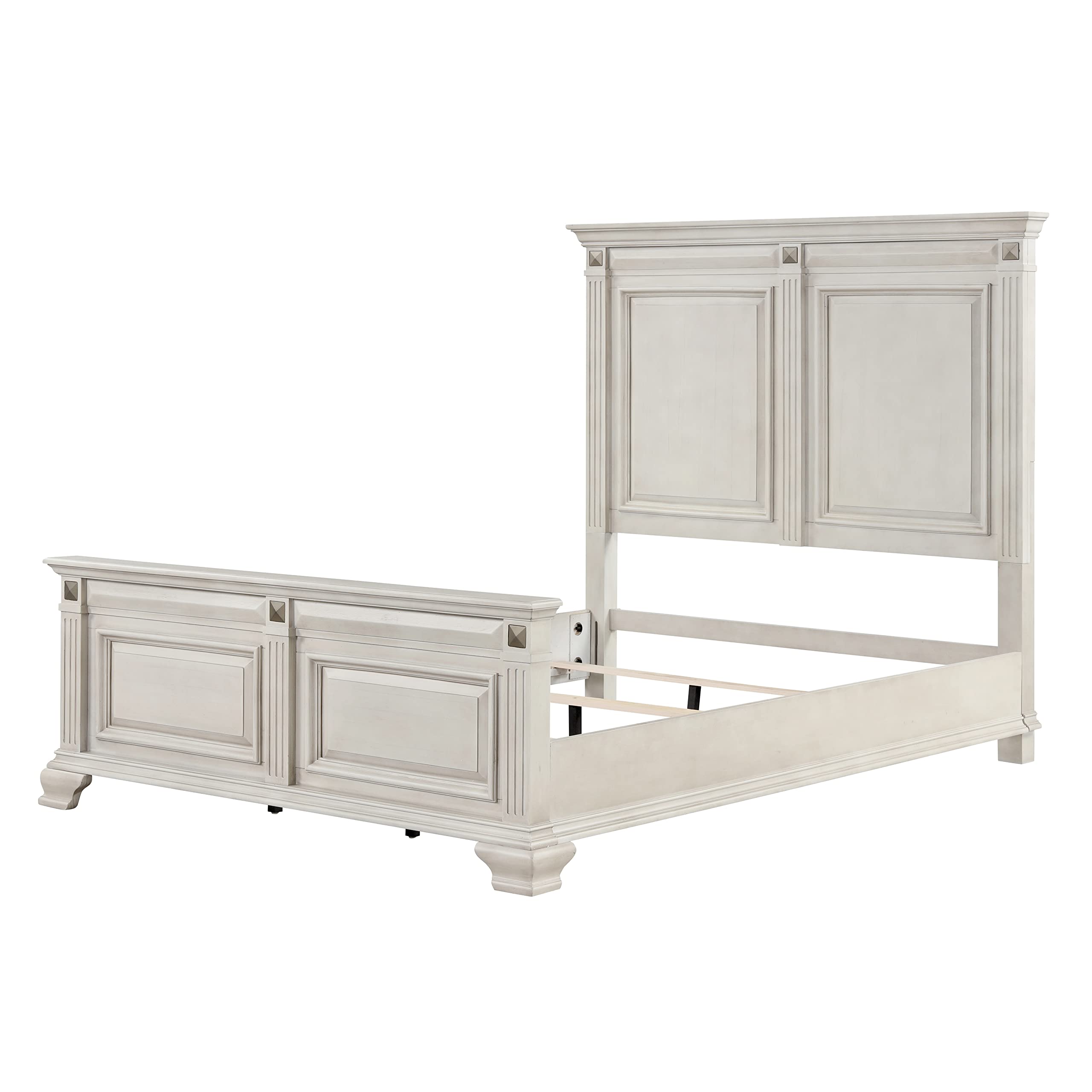 Roundhill Furniture Renova Distressed Parchment Wood Bedroom Set, Queen Panel Bed, Dresser, Mirror, Nightstand, Chest