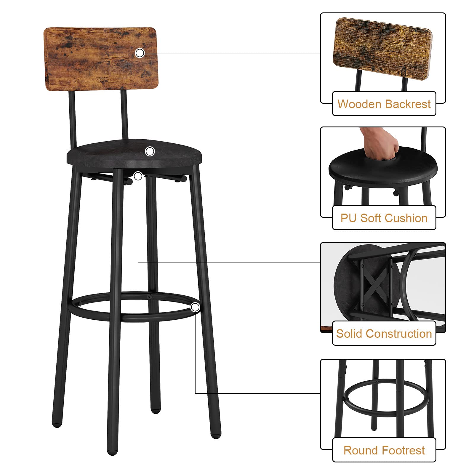 3-Piece Round Bar Table & Chairs Set