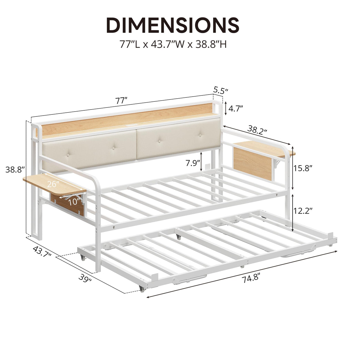 LIKIMIO Twin Daybed with Trundle, Twin Bed with Charging Station, White