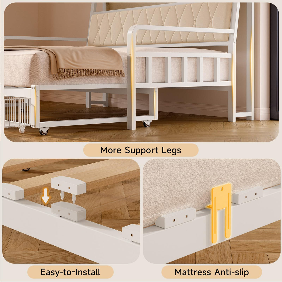 ONBRILL Twin Daybed with Pop up Trundle, Twin to King Daybed, White